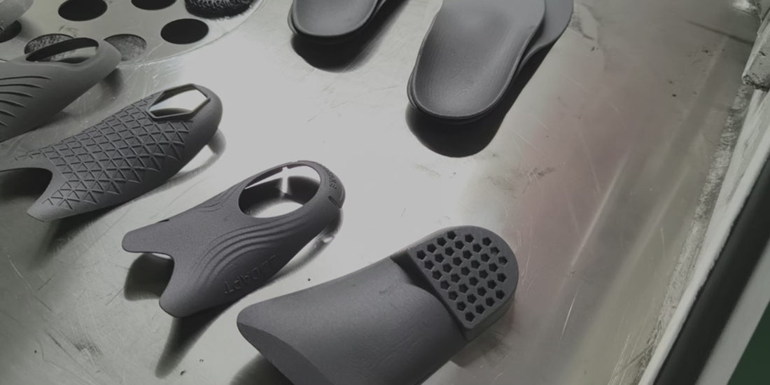 Selective laser sintering (SLS) process used to produce durable, customized 3d printed shoe insoles with complex lattice structures for professional orthotic applications
